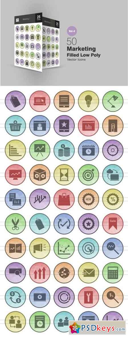 50 Marketing Filled Low Poly Icons