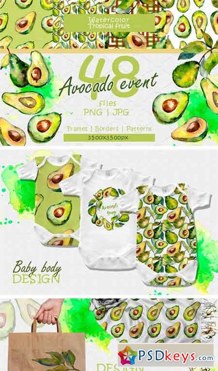 Avocado Event PNG Watercolor Set 2392606