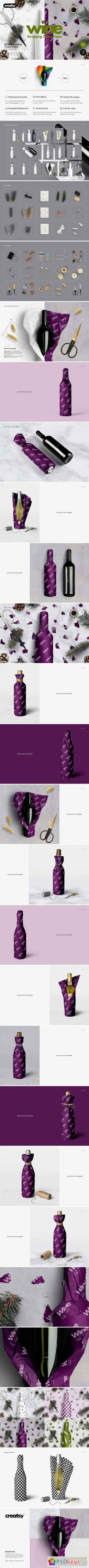 Wrapping Paper Wine Bottle Mockup 2143223