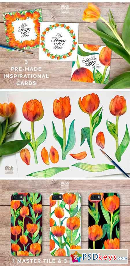 Fiery Tulips Watercolor Collection 2394687