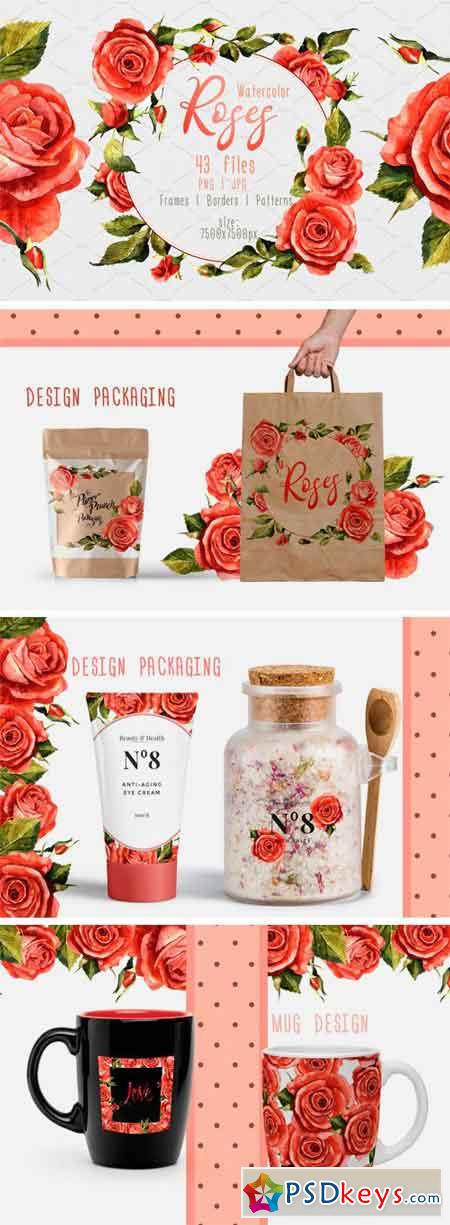 Red Roses PNG Watercolor Flower Set 2392783