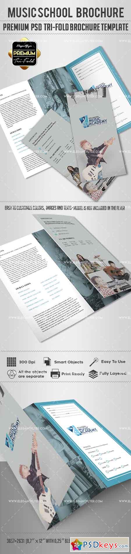 Music School  Tri-Fold Brochure PSD Template