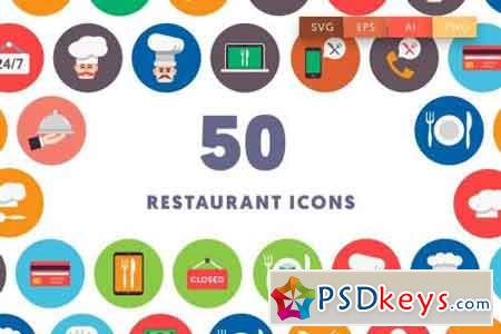 50 Restaurant Flat Icons
