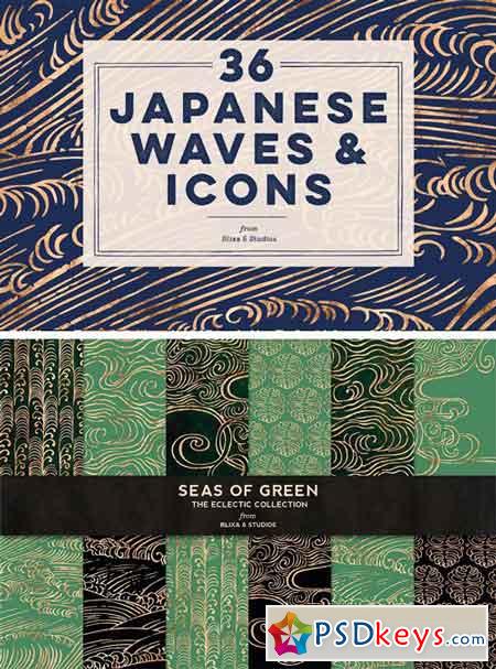 36 Japanese Waves & Golden Icons 2480813