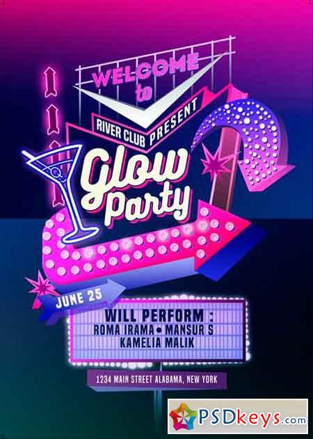 Glow Party Motel Sign Flyer Template 2516405 » Free Download Photoshop ...