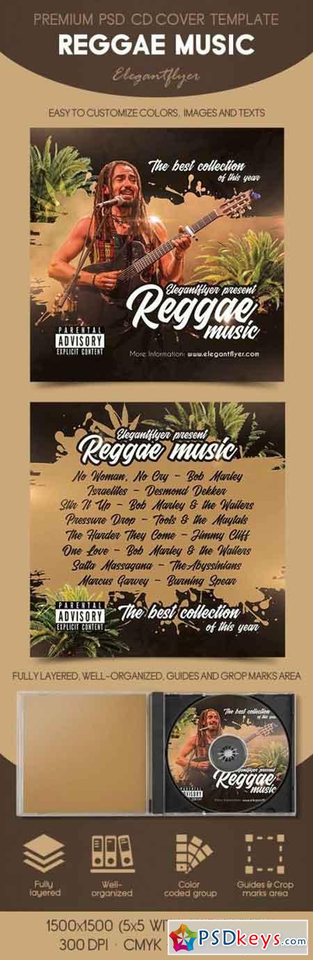 Reggae Music  CD Case Template PSD