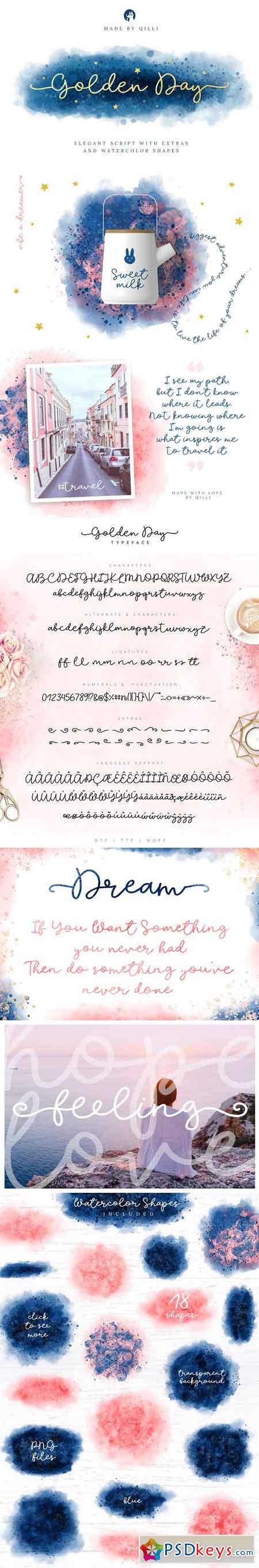 Golden Day Font with Extras & Shapes 2608179