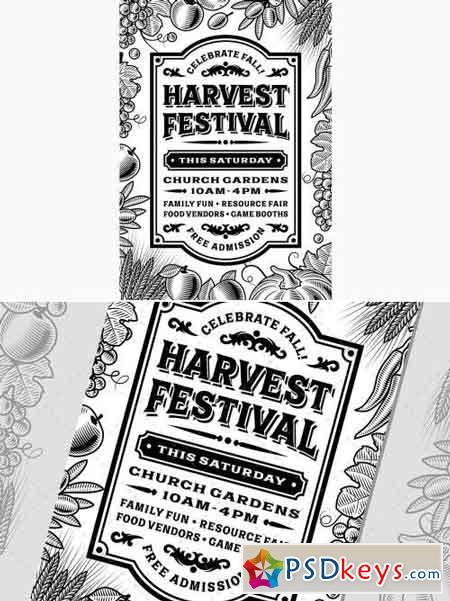 Vintage Harvest Festival Poster Black And White