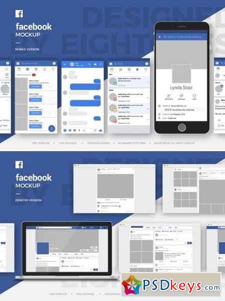 Facebook Mobile and Desktop Mock-Up Template