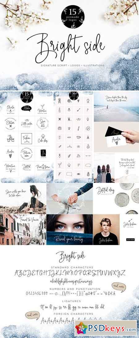 Bright Side script font & logos 2545124