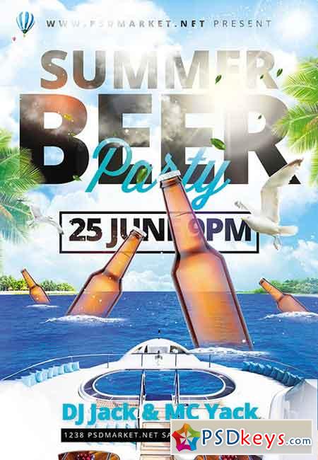 Summer Beer Party Flyer  PSD Template