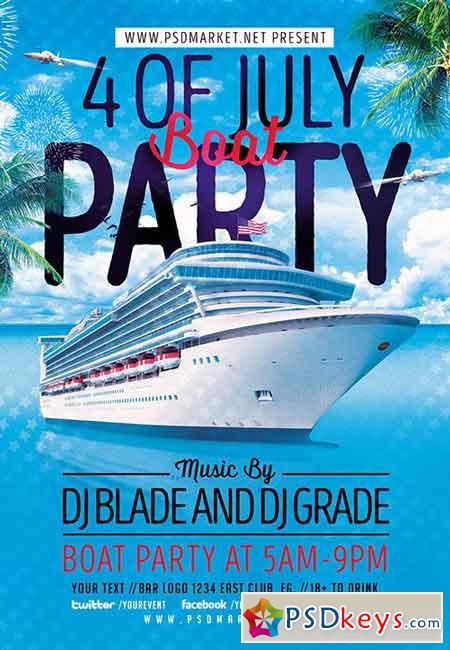 4th of july boat party flyer  PSD Template