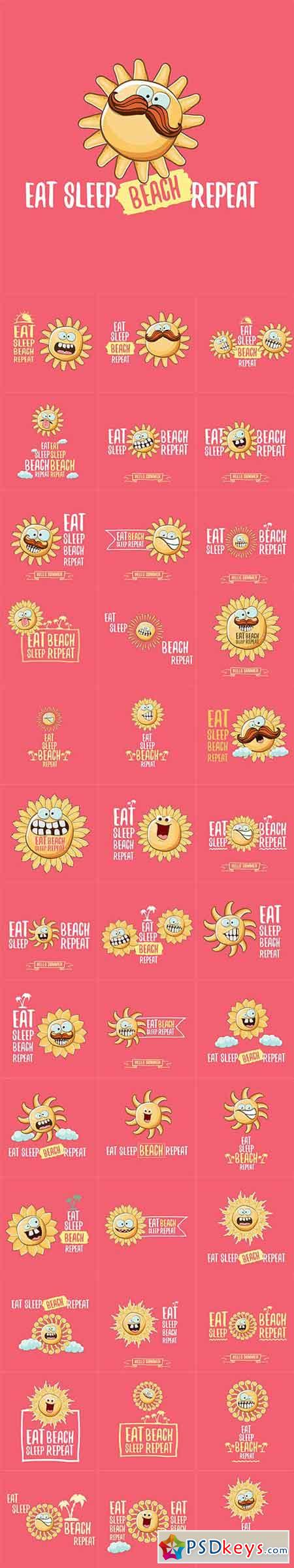 Eat sleep beach repeat concept cartoon illustration or summer poster