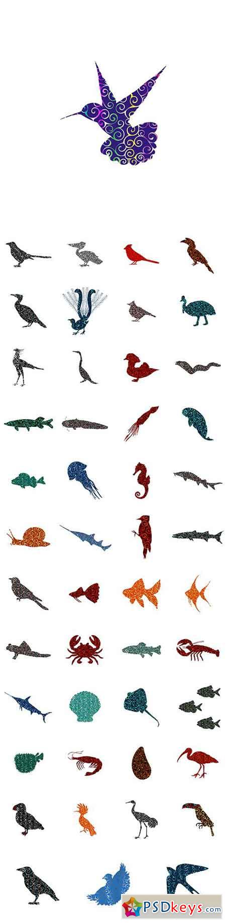 Spiral pattern color silhouette animal 2