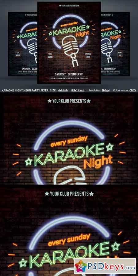 Karaoke Night Neon Party Flyer 3470746