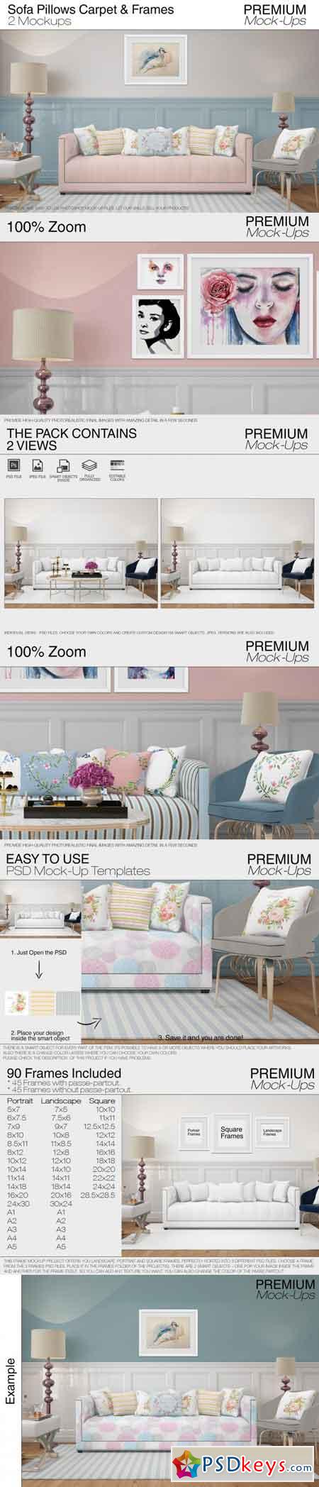 Sofa Pillows Carpet & Frames Set 3470162