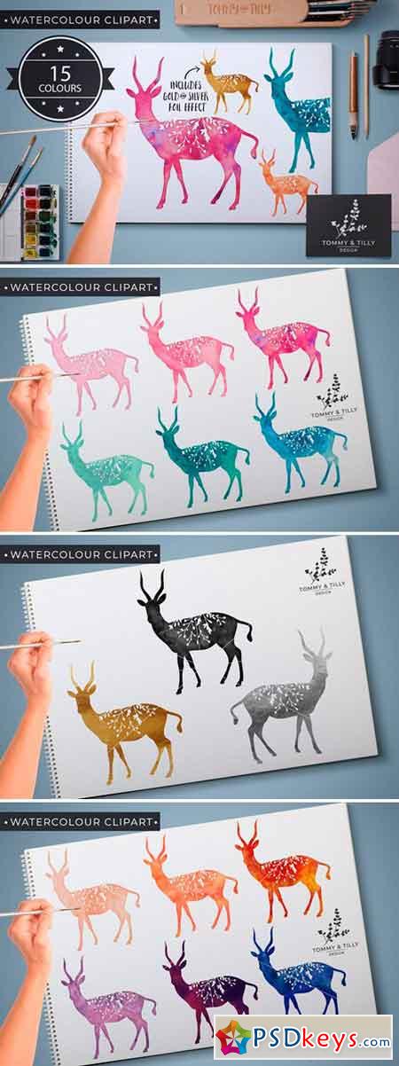 Antelope - 15 Watercolour & Foil PNG 2544569