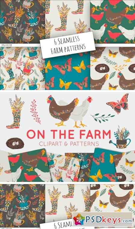 On The Farm Clipart and Digital Paper Set 368592
