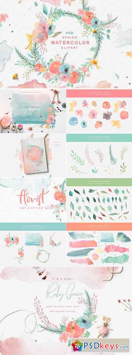 Spring Watercolor Clipart Set 2408056
