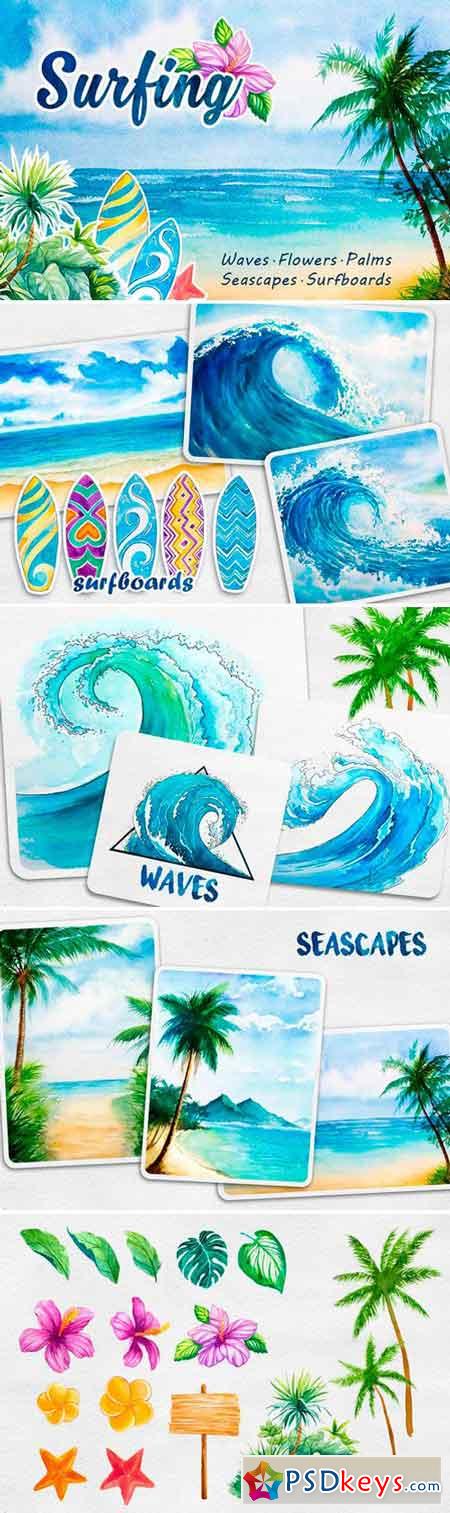 Surfing Watercolor set 1636594