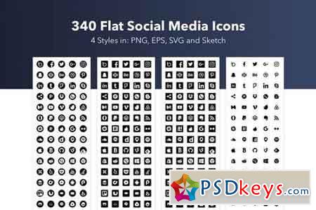 340 Flat Social Media Icons