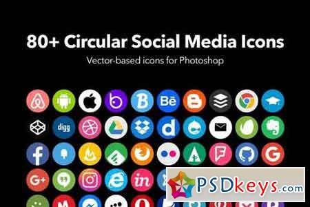 80+ Circular Flat Social Media Icons