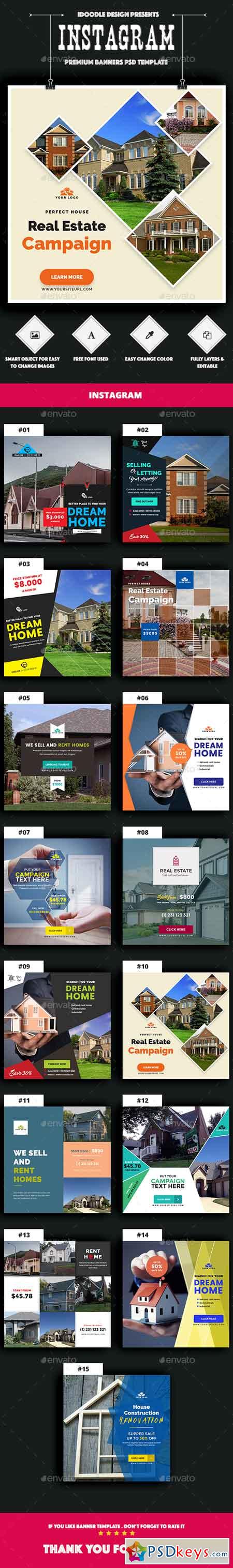 Real Estate Instagram Banners Ads - 15 PSD 15862048