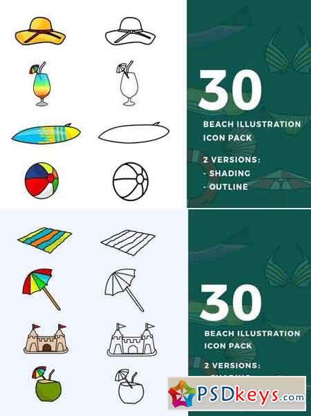 30 Beach Illustration Icon Pack