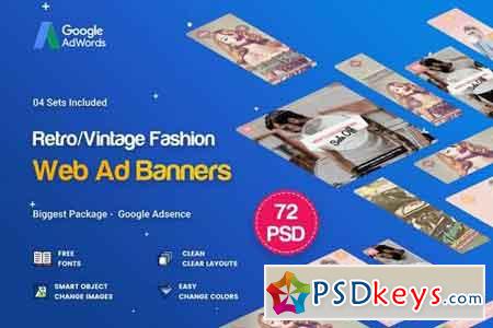 Multipurpose Retro Vintage Banner Ads - 72 PSD