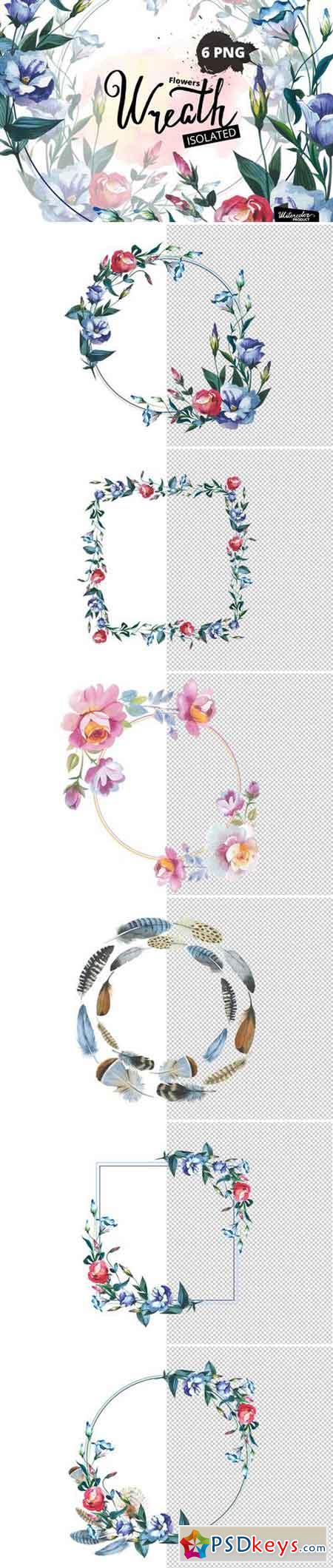 Watercolor Flower Wreath PNG set