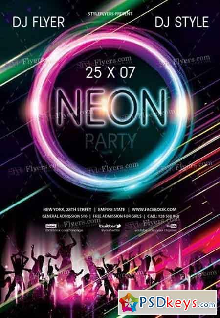 Neon Party PSD Flyer Template