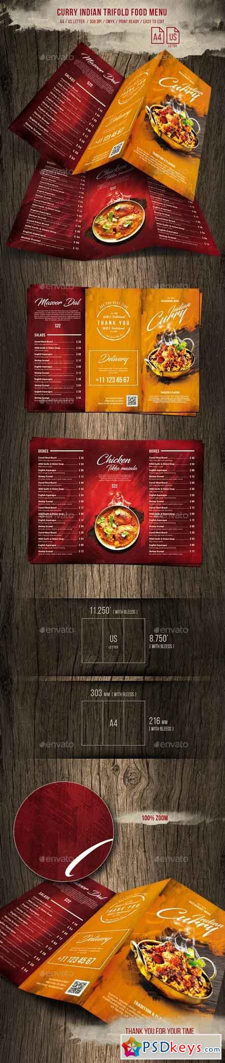 Curry Indian Trifold Food Menu US Letter & A4 20689813
