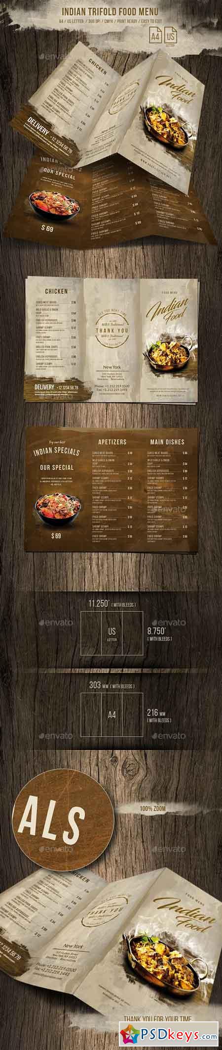 Indian A4 and US Letter Trifold Food Menu 20698642
