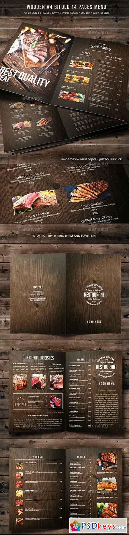 Wooden A4 Bifold 14 Pages Menu 17415665