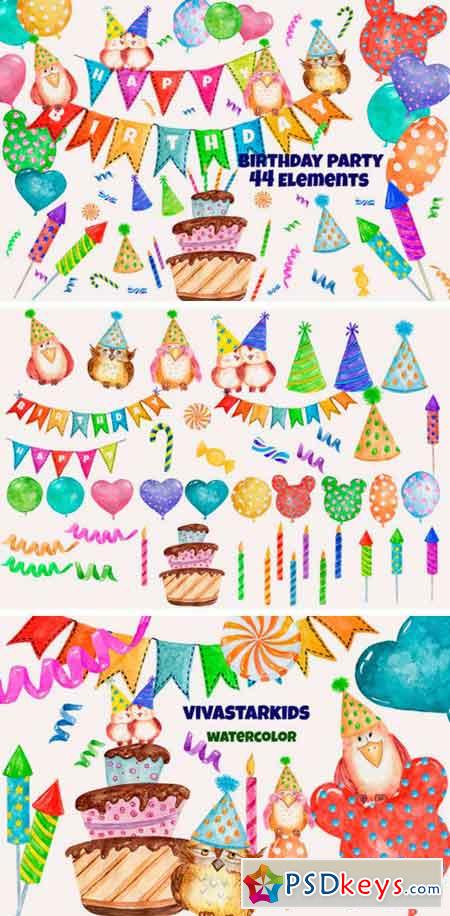 Watercolor Party Clipart Cute Owls