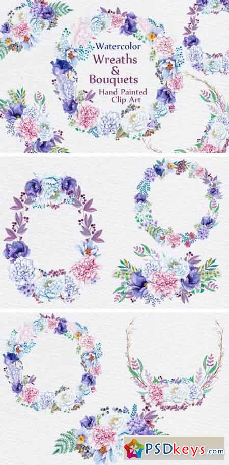 Watercolor Peony Wreath Clipart