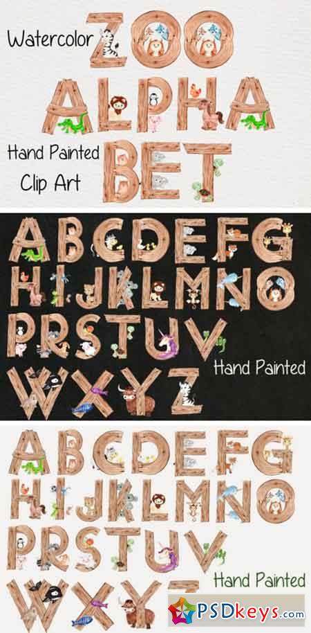 Watercolor Zoo Animal Alphabet Clipart