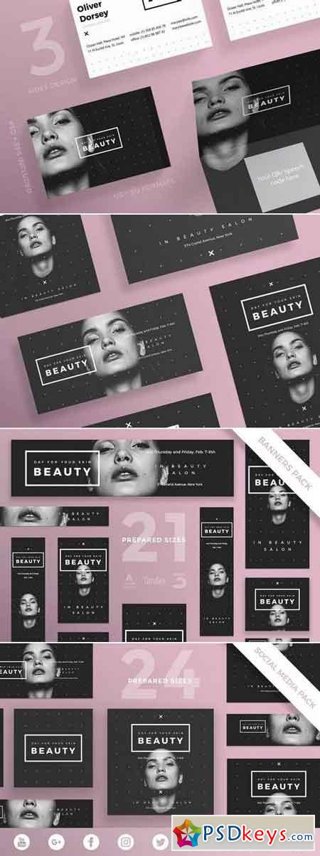 Beauty Salon Flyer,Poster, Social Media, Business Card, Banner Pack Template