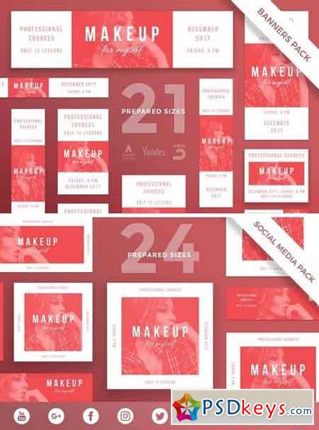Makeup Courses Banner, Social Media Pack Template