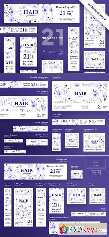 Hair Salon Flyer,Poster, Social Media, Business Card, Banner Pack Template