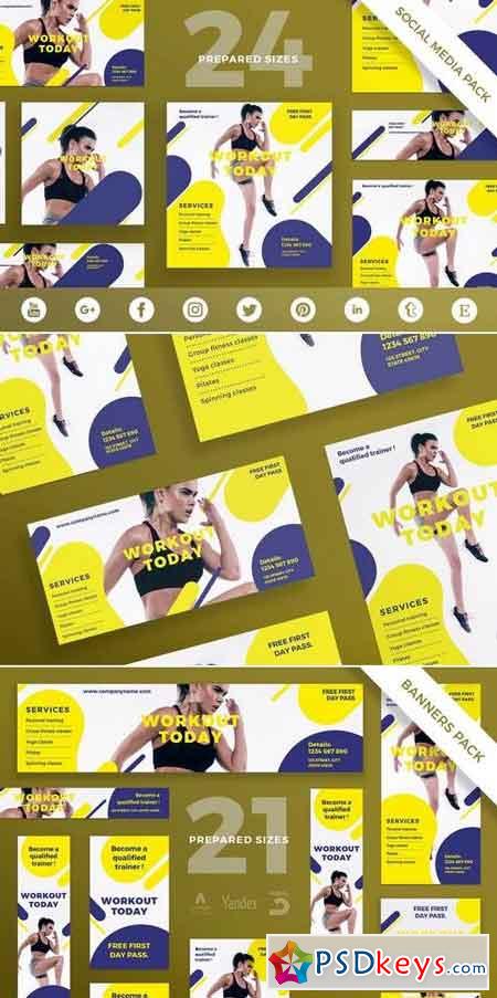 Gym Workout Flyer,Poster, Social Media, Banner Pack Template