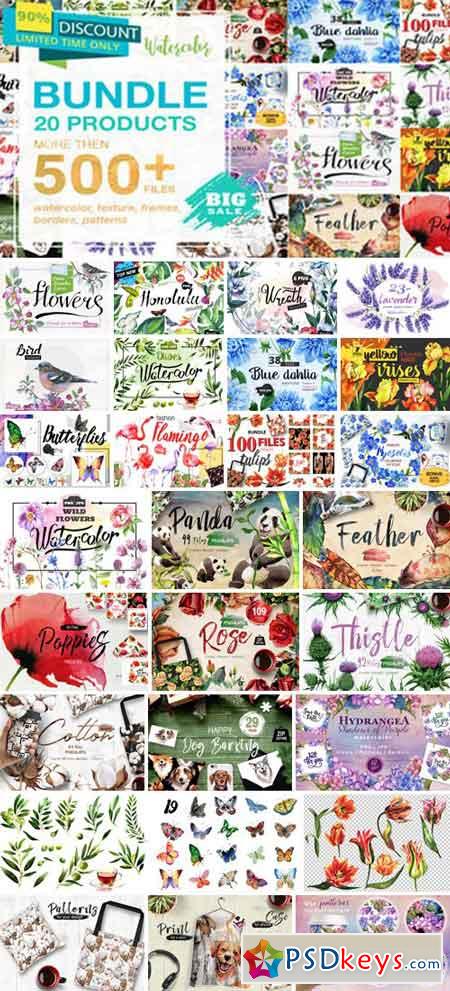 Watercolor Mega Bundle - 20 Sets with over 500 Graphics