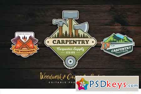Woodwork & Carpentry PSD & AI Logo Badges Vol 1