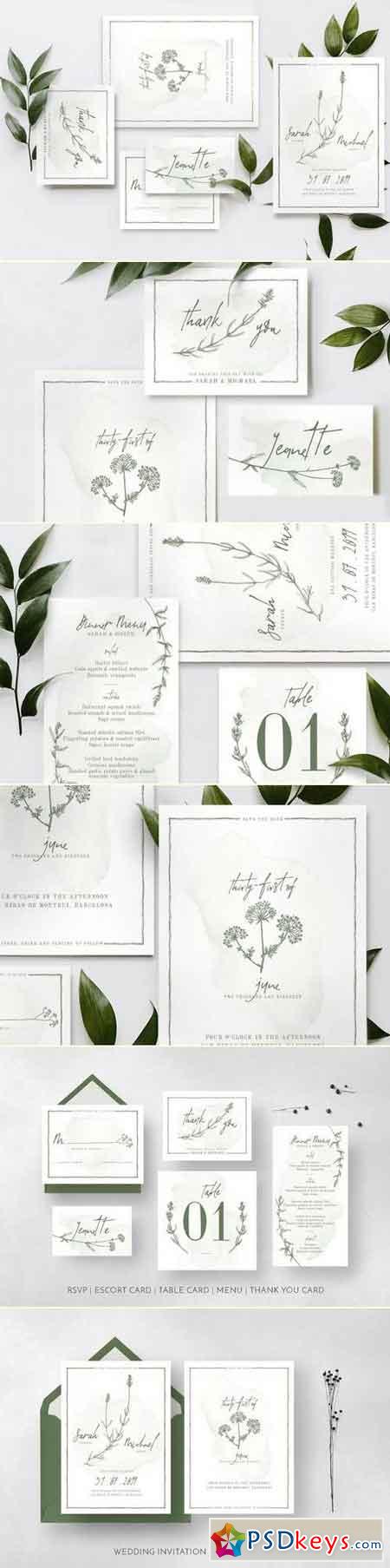 Natural Floral Wedding Invitation Suite