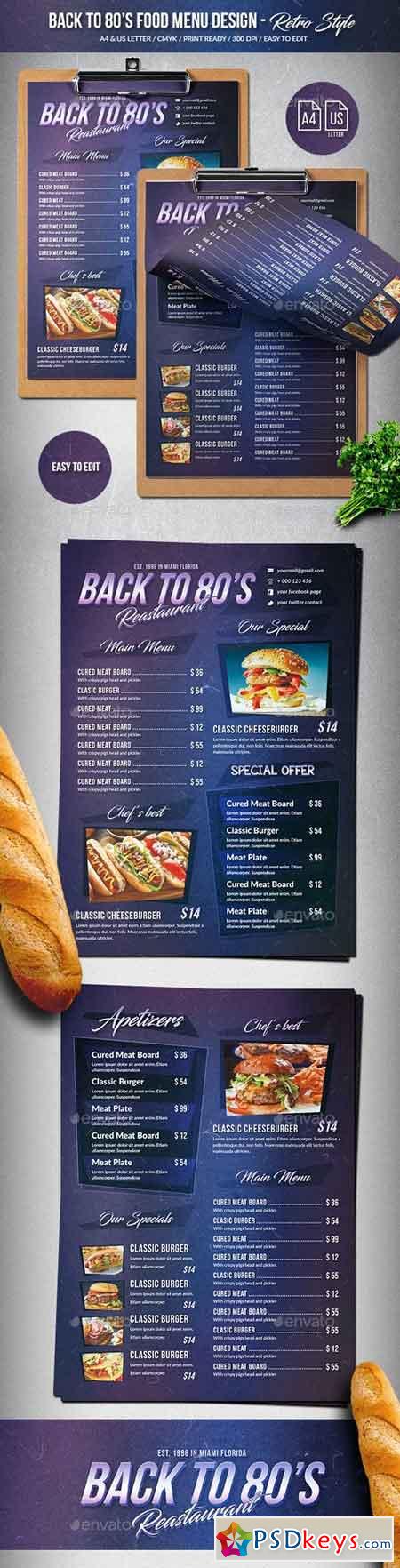 Back To 80's Food Menu - A4 & US Letter 21911433