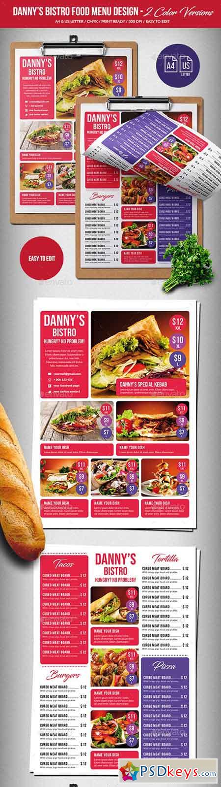 Dannys Bistro Food Menu Design A4 & US Letter 21907109