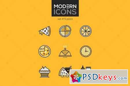 Pizza - set of line design style icons