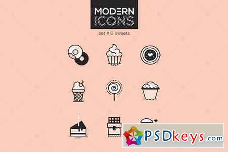 Sweets - set of line design style icons