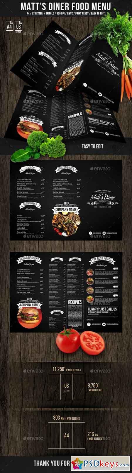 Matt's Diner Trifold A4 and US Letter Menu 21245528