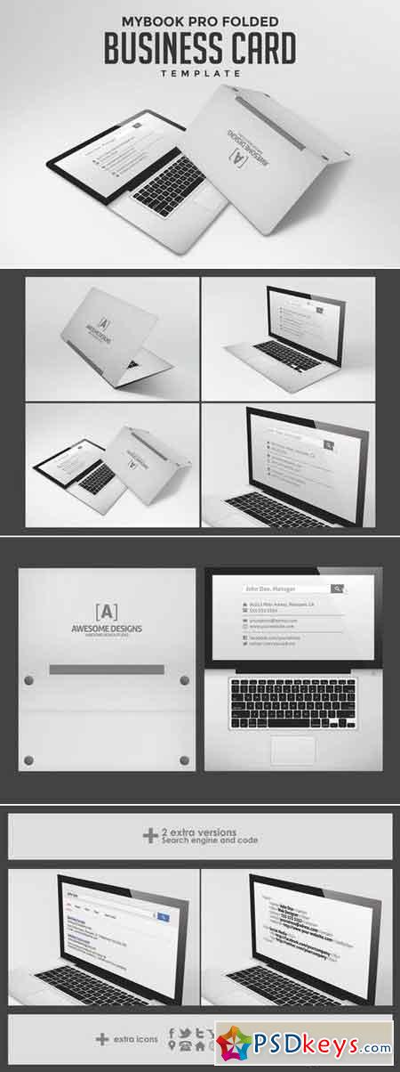 Laptop Folded Business Card Templates